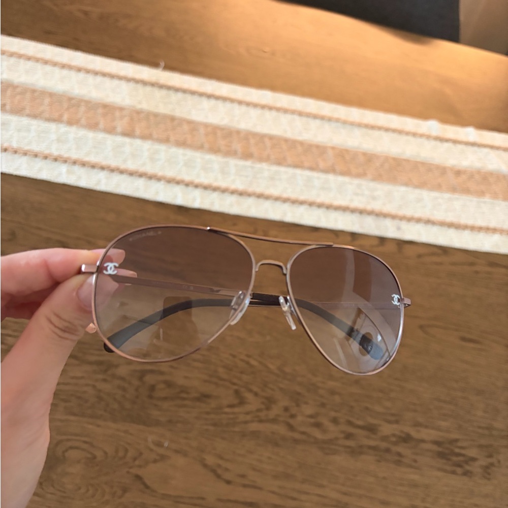 CHANEL Pilot Sunglasses with Pink Hue Lenses